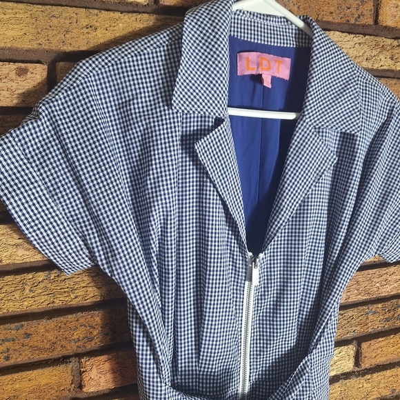 LDT Size 4 Blue And White Checkered Zippered Dress - Picture 3 of 7
